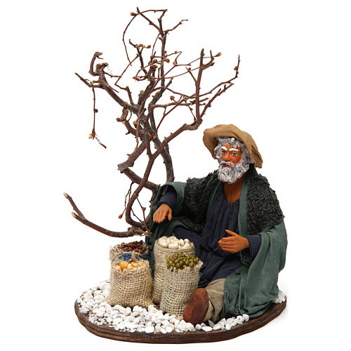 Man with seeds sacks and tree, Neapolitan nativity figurine 24cm 2