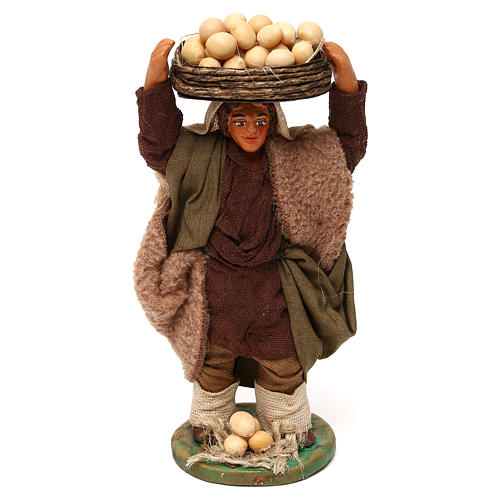 Man with basked eggs on head, Neapolitan nativity figurine 10cm 1