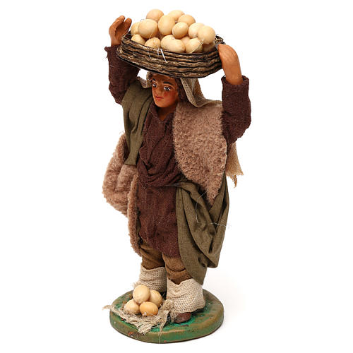 Man with basked eggs on head, Neapolitan nativity figurine 10cm 2