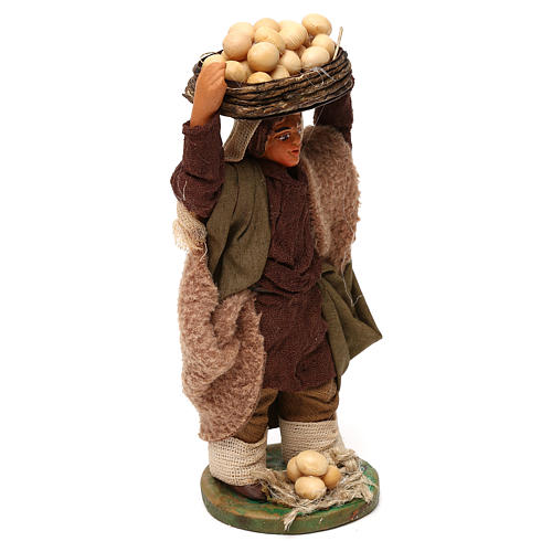 Man with basked eggs on head, Neapolitan nativity figurine 10cm 3