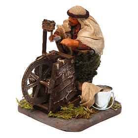 Knife grinder with wooden stall, Neapolitan nativity figurine 10cm