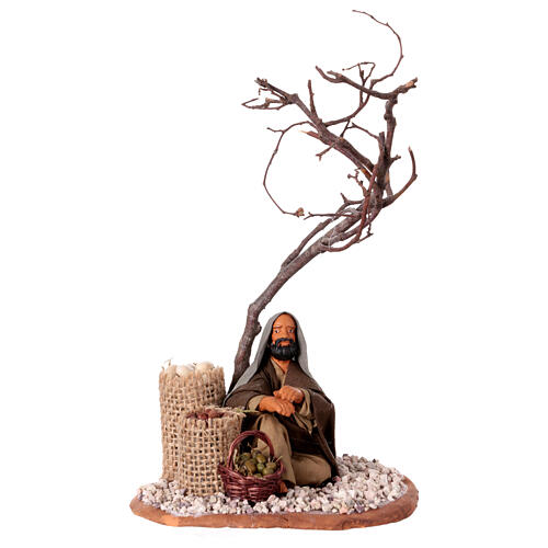 Man with seed sack and tree, Neapolitan nativity figurine 10cm 1