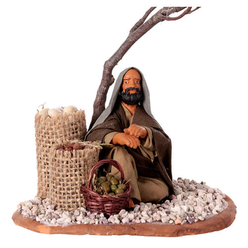 Man with seed sack and tree, Neapolitan nativity figurine 10cm 2