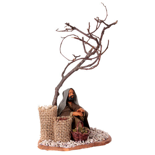 Man with seed sack and tree, Neapolitan nativity figurine 10cm 4