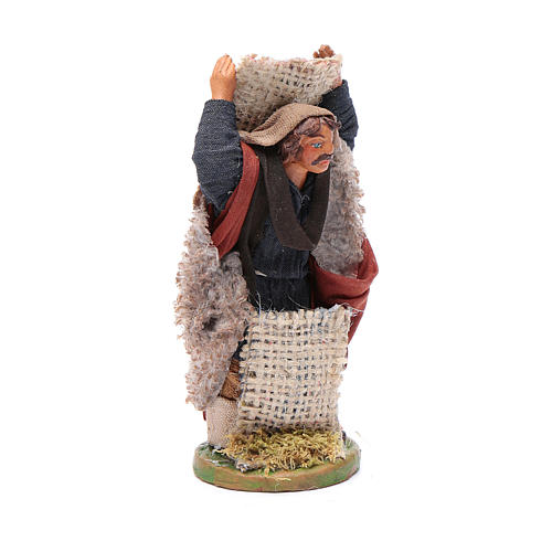 Man with jute sack, Neapolitan nativity figurine 10cm 3