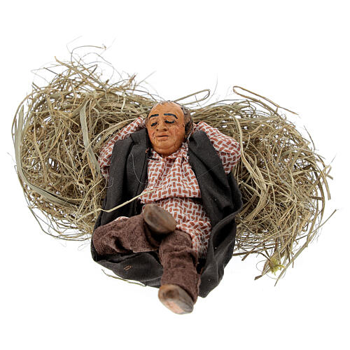 Homem adormecido na palha para presépio napolitano com peças 10 cm altura média 1