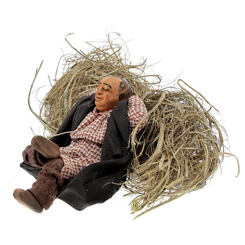 Homem adormecido na palha para presépio napolitano com peças 10 cm altura média 2