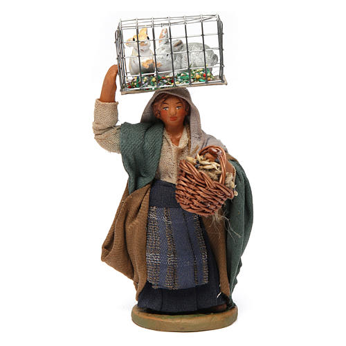 Woman with cage and basket, Neapolitan nativity figurine 10cm 1