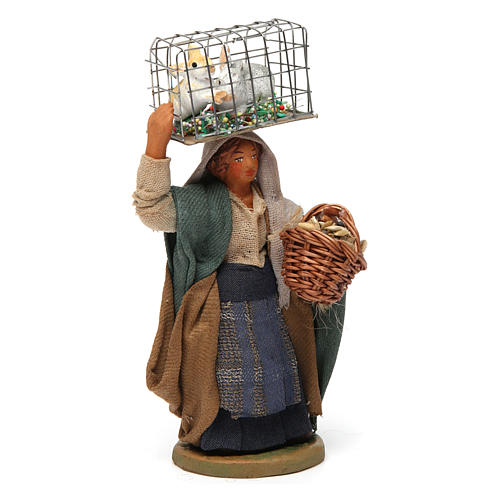 Woman with cage and basket, Neapolitan nativity figurine 10cm 3