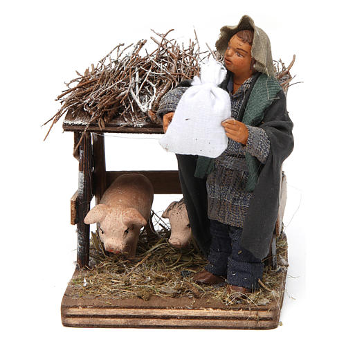 Man with pig pen, Neapolitan nativity figurine 10cm 1