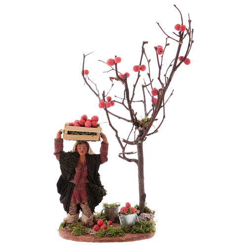 Man with apple basket and tree for Neapolitan Nativity 10 cm 1