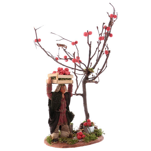 Man with apple basket and tree for Neapolitan Nativity 10 cm 3