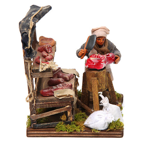 Butcher with stall, Neapolitan nativity figurine 10cm 1
