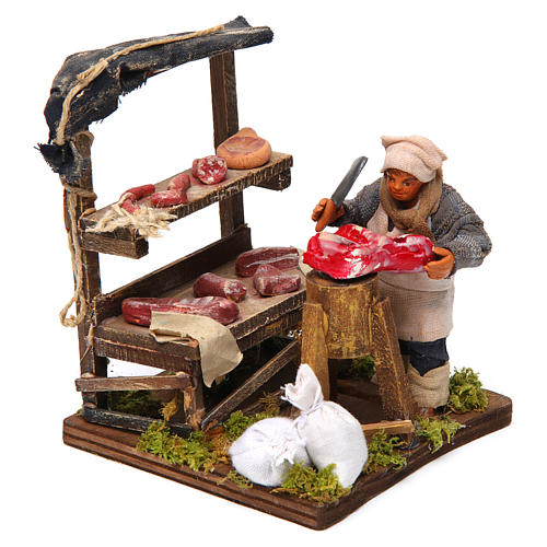 Butcher with stall, Neapolitan nativity figurine 10cm 2