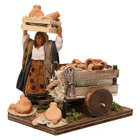 Woman selling amphorae with cart Neapolitan nativity figurine 10cm