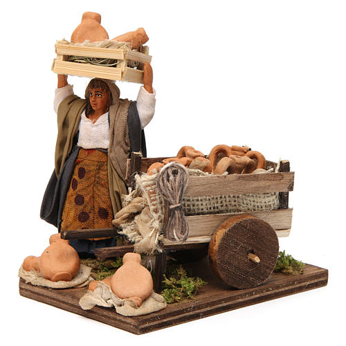 Woman selling amphorae with cart Neapolitan nativity figurine 10cm 2
