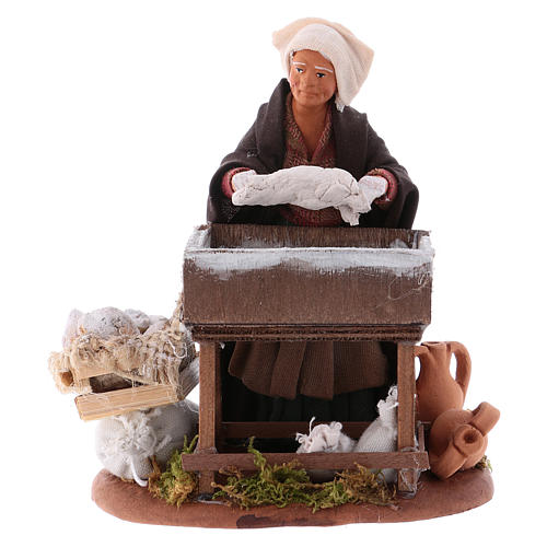 Woman kneading with wooden stall, Neapolitan nativity figurine 12cm 1