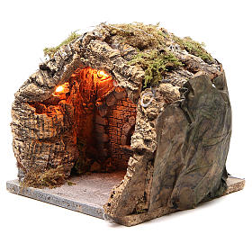 Illuminated grotto in cork for Neapolitan nativity 20x20x18cm