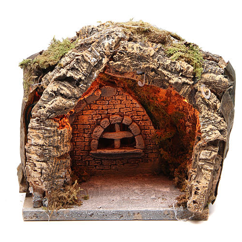 Illuminated grotto in cork for Neapolitan nativity 20x20x18cm 1