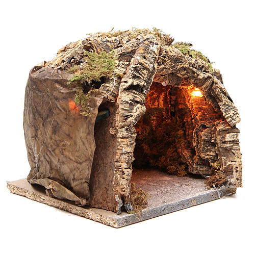 Illuminated grotto in cork for Neapolitan nativity 20x20x18cm 3