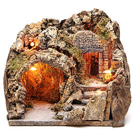 Presépio Napolitano: Gruta iluminada 23x25x20 cm com escada