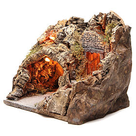 Presépio Napolitano: Gruta iluminada 23x25x20 cm com escada