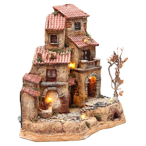Farmhouse in resin for nativities with fountain 39x36x20cm 3