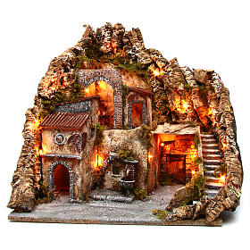 Borgo illuminato presepe Napoli con ruscello 70x60x48
