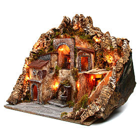 Borgo illuminato presepe Napoli con ruscello 70x60x48