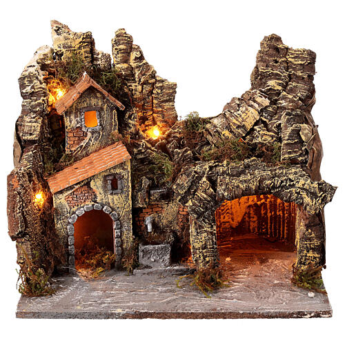 Ambiente illuminato presepe Napoli fontana 35x40x22 cm 1