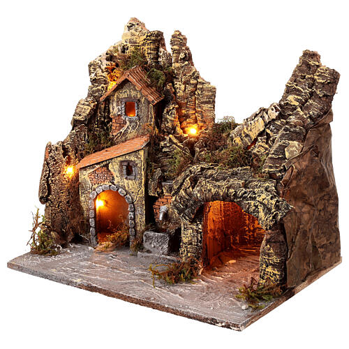 Ambiente illuminato presepe Napoli fontana 35x40x22 cm 3