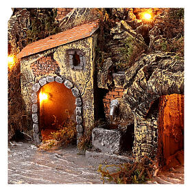 Illuminated Neapolitan nativity scene setting with fountain 35x40x22 cm