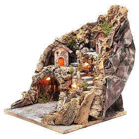 Borgo con grotta illuminato presepe Napoli 37x28x34 cm