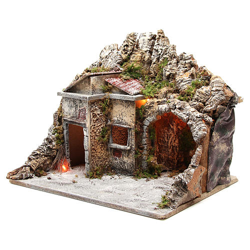 Capanna con case e effetto fuoco 50x43x40 cm 2