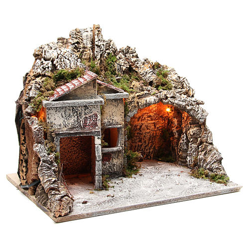 Capanna con case e effetto fuoco 50x43x40 cm 3