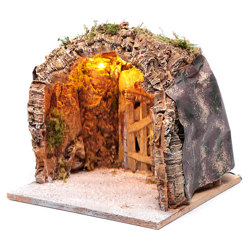 Illuminated grotto in wood and cork, nativity scene 28x25x26cm 2