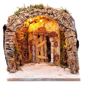 Grotte illuminée crèche bois et liège 28x25x26 cm