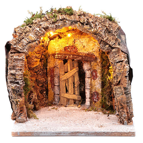 Grotte illuminée crèche bois et liège 28x25x26 cm 1