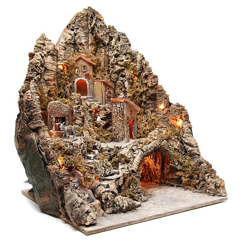 Illuminated village with stream and grotto 68x64x56cm 3