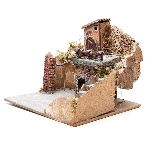 Composition of houses in cork and wood, Neapolitan Nativity, 20x23x20cm 2