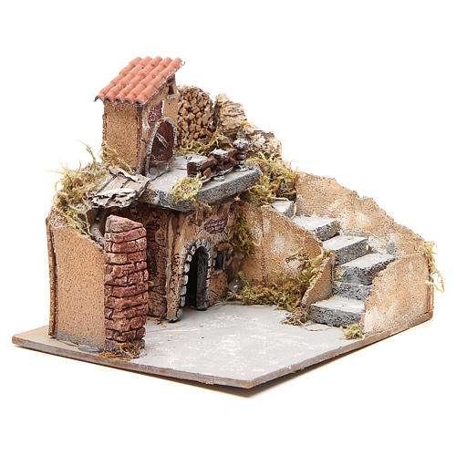 Composition of houses in cork and wood, Neapolitan Nativity, 20x23x20cm 3