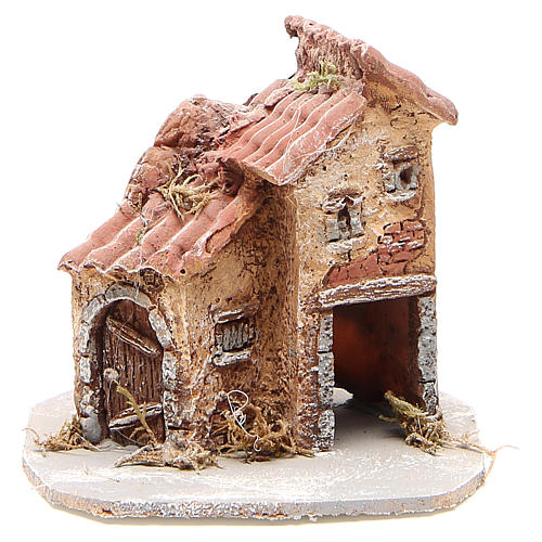 House in wood and resin for nativity scene, 14x14x14cm 1