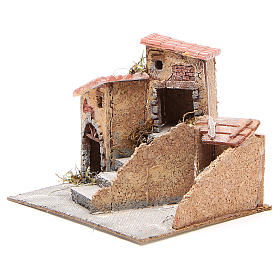 Composition of houses for cork and resin Nativity scene, 19x20x18cm