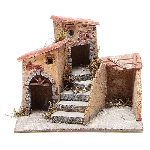 Maisons composition crèche liège et résine 19x20x18 cm 1