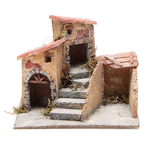 Composition of houses for cork and resin Nativity scene, 19x20x18cm 1