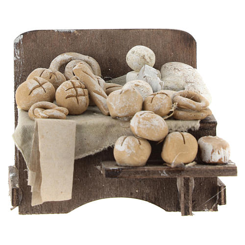 Stoisko z chlebem i serami szopka z Neapolu 7x9x8 cm 1