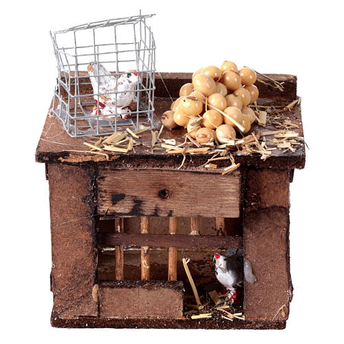 Mesa com ovos e gaiola com galinha miniatura 9x8x5,5 cm para presépio napolitano 1