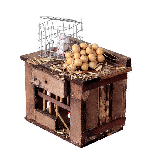 Mesa com ovos e gaiola com galinha miniatura 9x8x5,5 cm para presépio napolitano 2
