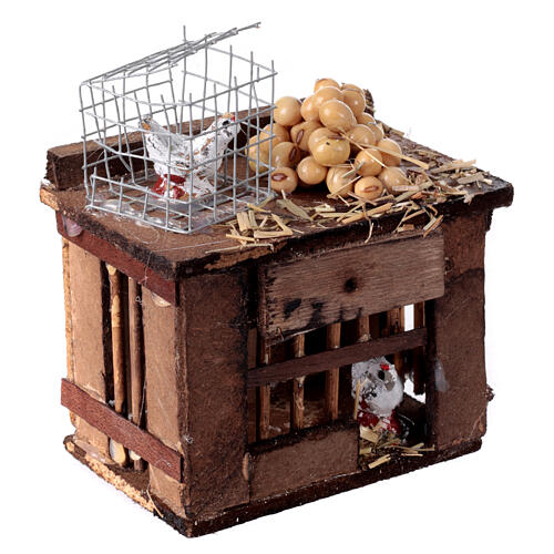 Mesa com ovos e gaiola com galinha miniatura 9x8x5,5 cm para presépio napolitano 3