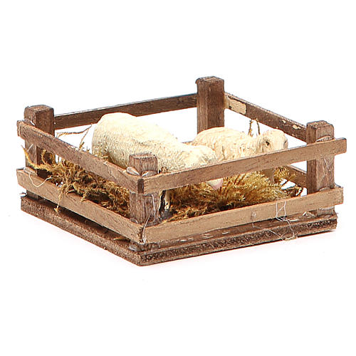 Gatter mit Schafen 3x6,5x6,5cm neapolitanische Krippe 3